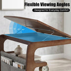 100% Solid Wood C Shaped End Table with Swivel Wheels, Lift Top Couch Table with Storage, Rolling Table that Slide Under Sofa & Bed, 15.75" D x 23.62" W x 24.8" H