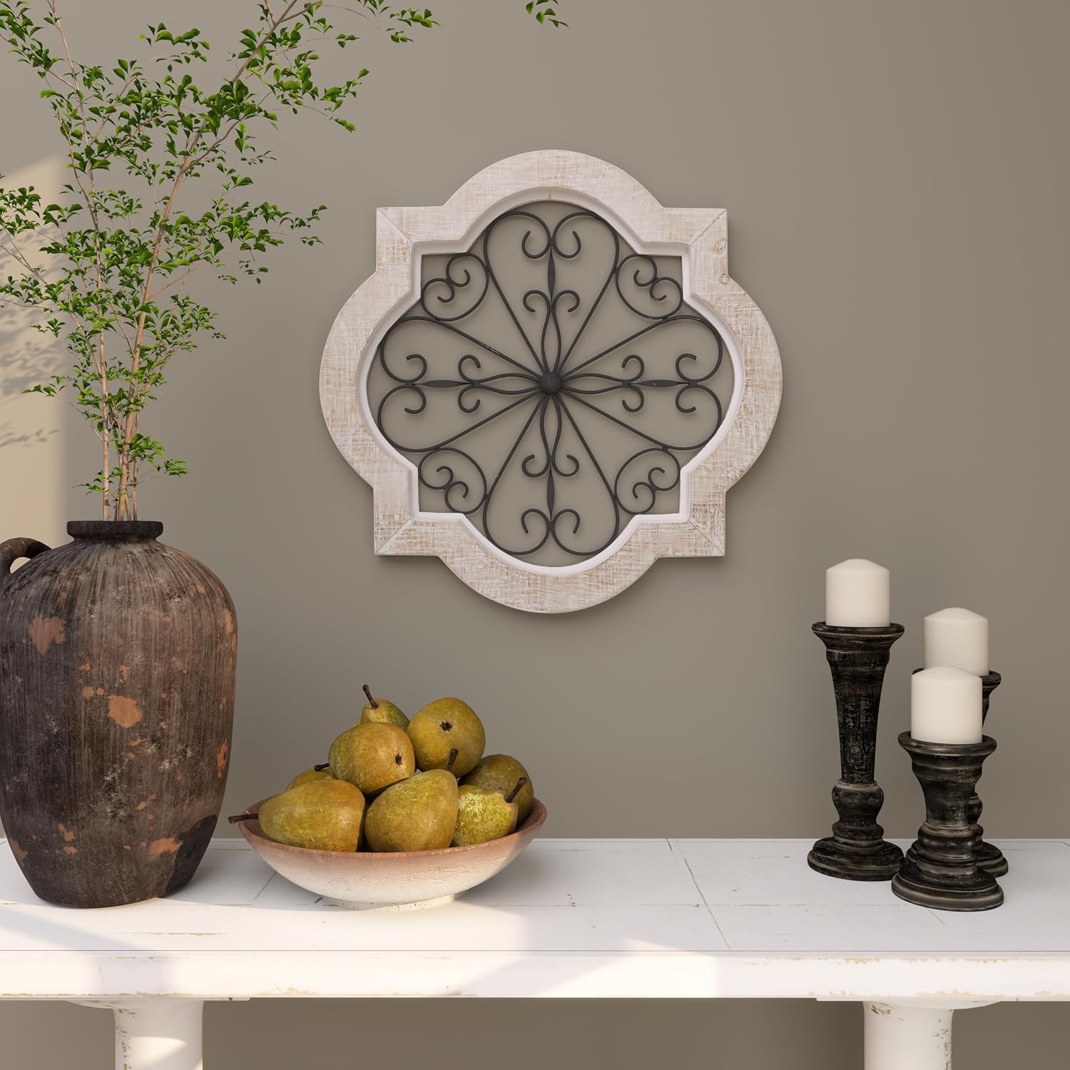 Deco 79 Wooden Scroll Home Wall Decor Wall Sculpture with Metal Scroll Work, Wall Art 22" x 1" x 22", White