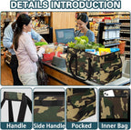 Sturdy Extra Large Utility Tote Bag with Hard Bottom & Sides, Heavy Duty Grocery Tote Bag, Thirty One Utility Tote with Handles for Shopping, Beach, Picnics, Camping, Car (22.5"x11"x12", Camo)