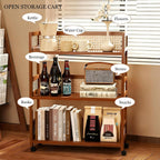 Rattan Side Table with Universal Wheels,Vintage Style Movable Coffee Table, Small Sofa End Table,for Living Room Kitchen Bar Bedroom Office Bathroom