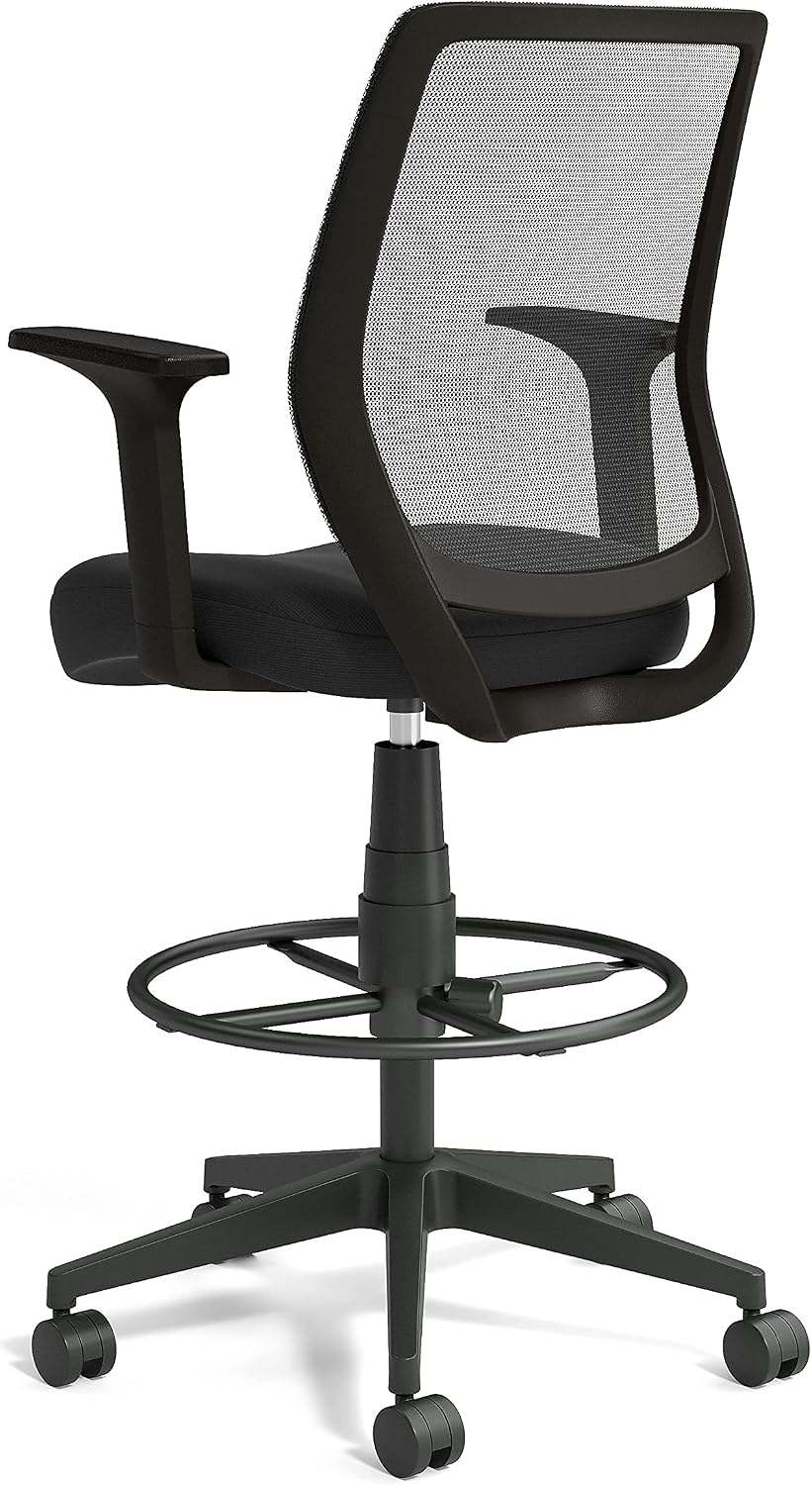 Staples Drafting Stool, Mesh, Ergonomic, Adjustable Height, Swivel, Black