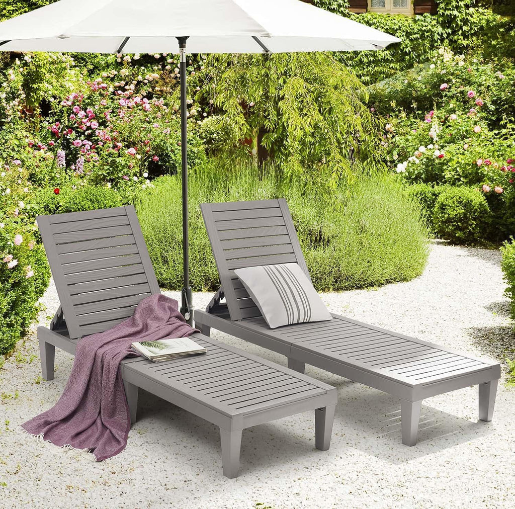 Nestl Sun Tanning Chair - Light Grey Chaise Lounge Chair Outdoor, Lightweight Pool Lounge Chairs Set of 2, Adjustable 5-Position Reclining Lawn Chair, Waterproof Beach Outdoor Lounge Chairs