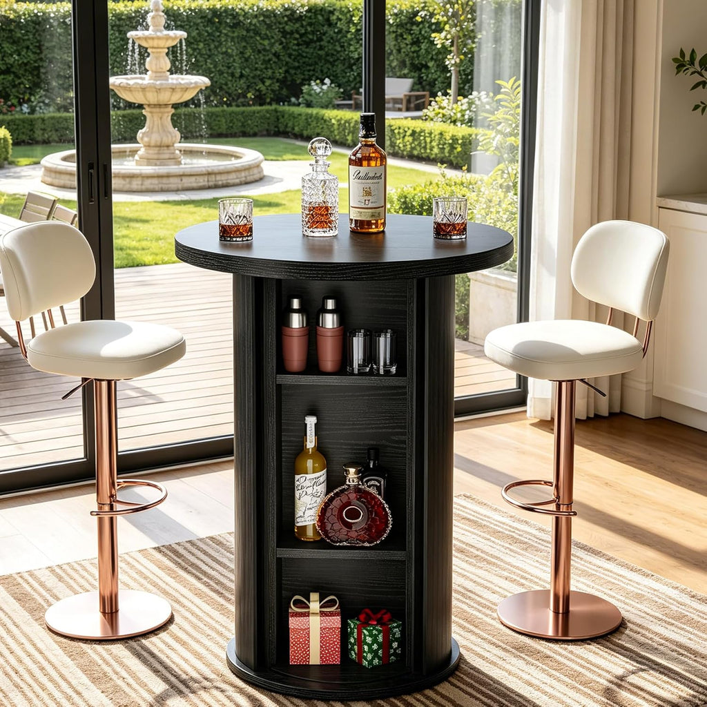 Tribesigns Round Bar Table, 35.4" Bar Height Bistro Pub Table with 3-Tier Hidden Storage & Slide Door, Wood High Top Cocktail Table for Home Bar, Kitchen, Small Space