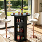 Tribesigns Round Bar Table, 35.4" Bar Height Bistro Pub Table with 3-Tier Hidden Storage & Slide Door, Wood High Top Cocktail Table for Home Bar, Kitchen, Small Space