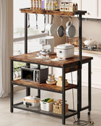 CHOEZON Kitchen Island with Power Outlet, Kitchen Island Table with Folding Top, Stationary Storage Islands, Coffee Bar with Outlets and USB Ports, for Dining Room, Rustic Brown and Black TZD01UBF
