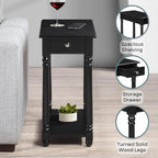 Convenience Concepts French Country Regent Chairside End Table 23.75" - 3 Tier Narrow Farmhouse Side Accent with Storage Drawer & Shelf for Transitional Living Room, Bedroom Nightstand, Black