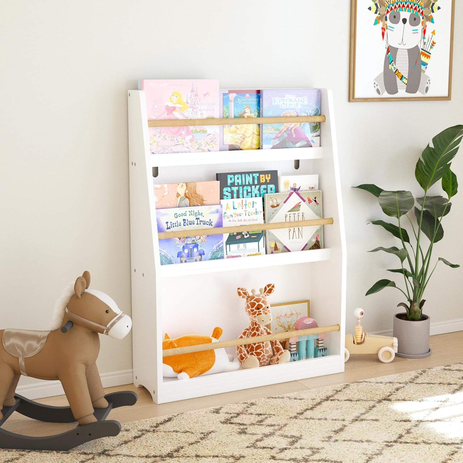 CASIRIS 3-Tier Kids Book Shelf — Compact MDF Kids Book Rack for Reading Corners, Bedrooms, Playrooms, Nurseries, Classrooms, and Homeschool Spaces (Pink)