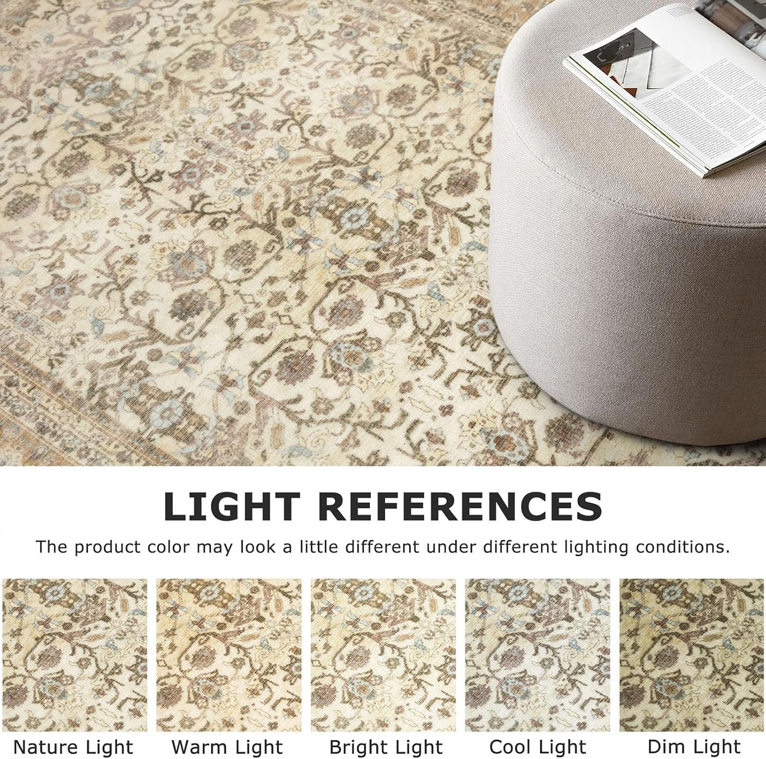 SIILOOM 2x6 Washable Runner Rug for Hallways, Beige Brown Soft Vintage Tribal Kitchen Rugs with Non-Slip, Non-Shedding Tribal Floral Rug for Bedroom Kitchen Porch Laundry Entryway