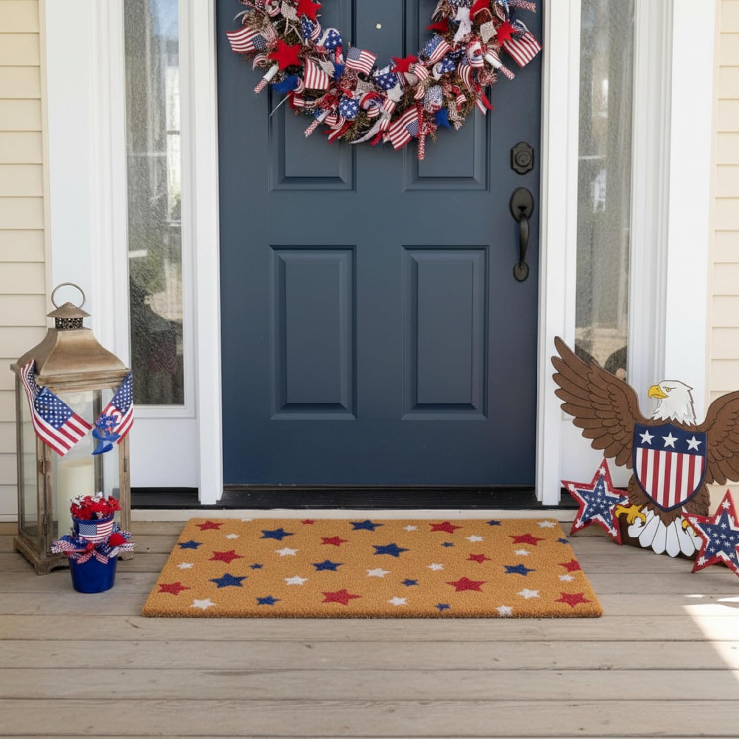 Patriotic Door Mat 4th of July Star Doormat Independence Day Welcome Doormats National Day Front Door Rugs for Entrance Porch Outdoors Decor 17" x 29"