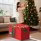 Christmas Ornament Storage Box-Store 128/3" Ornaments, Ornament Organizer Storage box with Dual Zipper Closure Lid & Adjustable Dividers, Large Xmas Decoration Storage Containers, 600D Tear-Proof/Red