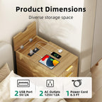 Kalrin Charging Nightstand with Hidden Outlets & 3 Drawers, Modern End Table, Bedside Table with USB Ports, Wave Groove Design, Compact Size, Heavy Duty Engineered Wood, Natural Wood Color