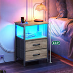 Huuger Night Stand with Charger Station and LED Lights, 2 Drawer Nightstand, Bed Side Table with Open Shelf, End Table, Fabric Drawers for Bedroom, Oak
