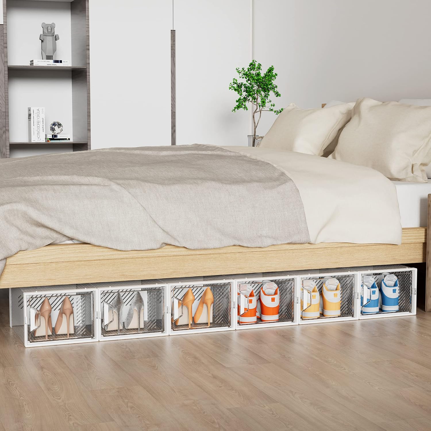 Shoe Storage, 12 Pack X-Large Shoe Organizer for Closet, Shoe Boxes Clear Plastic Stackable Shoe Storage Boxes for Size 13