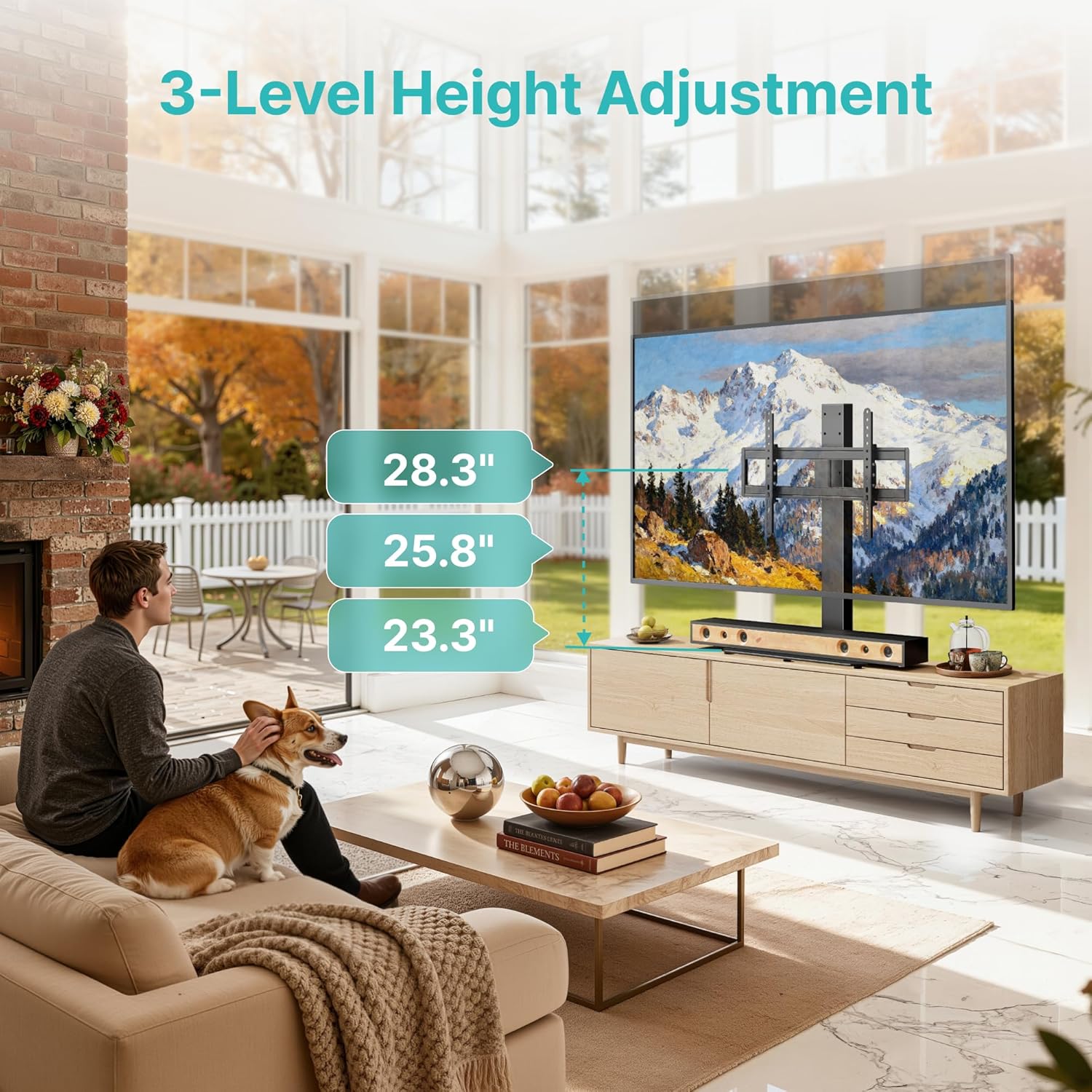 Pegzone Universal TV Stand Swivel with Power Outlet for 43-90'' TVs, Holds 154 lbs, Height Adjustable Large Table Top TV Stand, VESA MAX 600x400mm