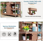 Polibi Potting Bench Table with 4 Open Shelves and 2 Drawers, 66" Large Farmhouse Wooden Outdoor Patio Workstation, Garden Potting Bench with Cabinet for Backyard, Mudroom (Brown, 66'')