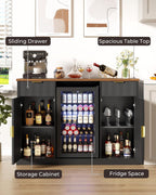 Otterease 55" Large Coffee Bar Cabinet with Fridge Space and Built-in Outlets, Modern Fluted Wine & Liquor Bar Cabinet, Buffet Sideboard Storage Cabinet for Living Room, Dining Room or Home Bar, Black