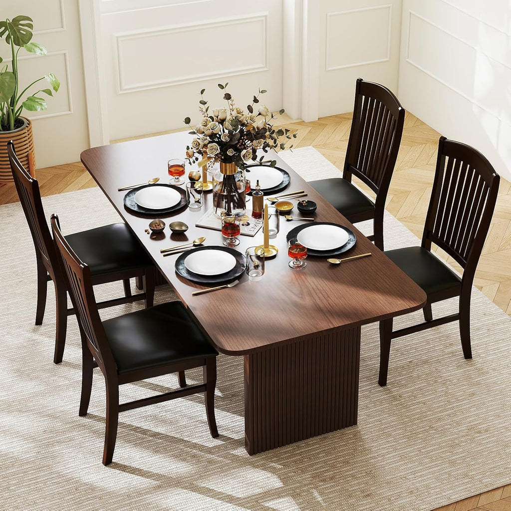 GOFLAME Wooden Dining Chairs Set of 2, Upholstered Kitchen Chairs with PU Leather Seat and Slatted Backrest, Armless Side Chairs with Rubber Wood Frame for Dining Room, Living Room, Restaurant