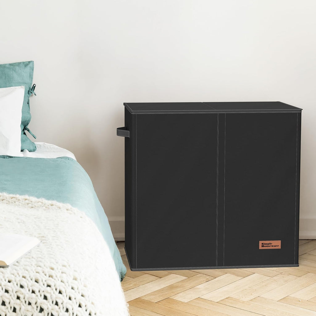 Simple Houseware Double Laundry Hamper with Lid and Removable Bags, Black