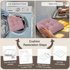 OVOV Dining Chair Cushions Set of 2 Soft Non-Slip Kitchen Chair Pads Tufted Seat Cushion with Ties for Kitchen Dining Room(18" x 16.5" x 3" Light Pink)