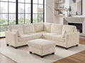 VANOMi Sectional Corner Couch, Corduroy L Shaped Sofa with Storage Ottoman,V Shaped Sectional Sofa, Corner 6-Seat Upholstered Couch with Chaise,Beige