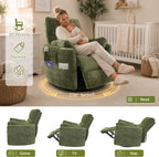 Chenille Power Swivel Glider Recliner Chair for Nursery, Detachable Storage Bag, Green