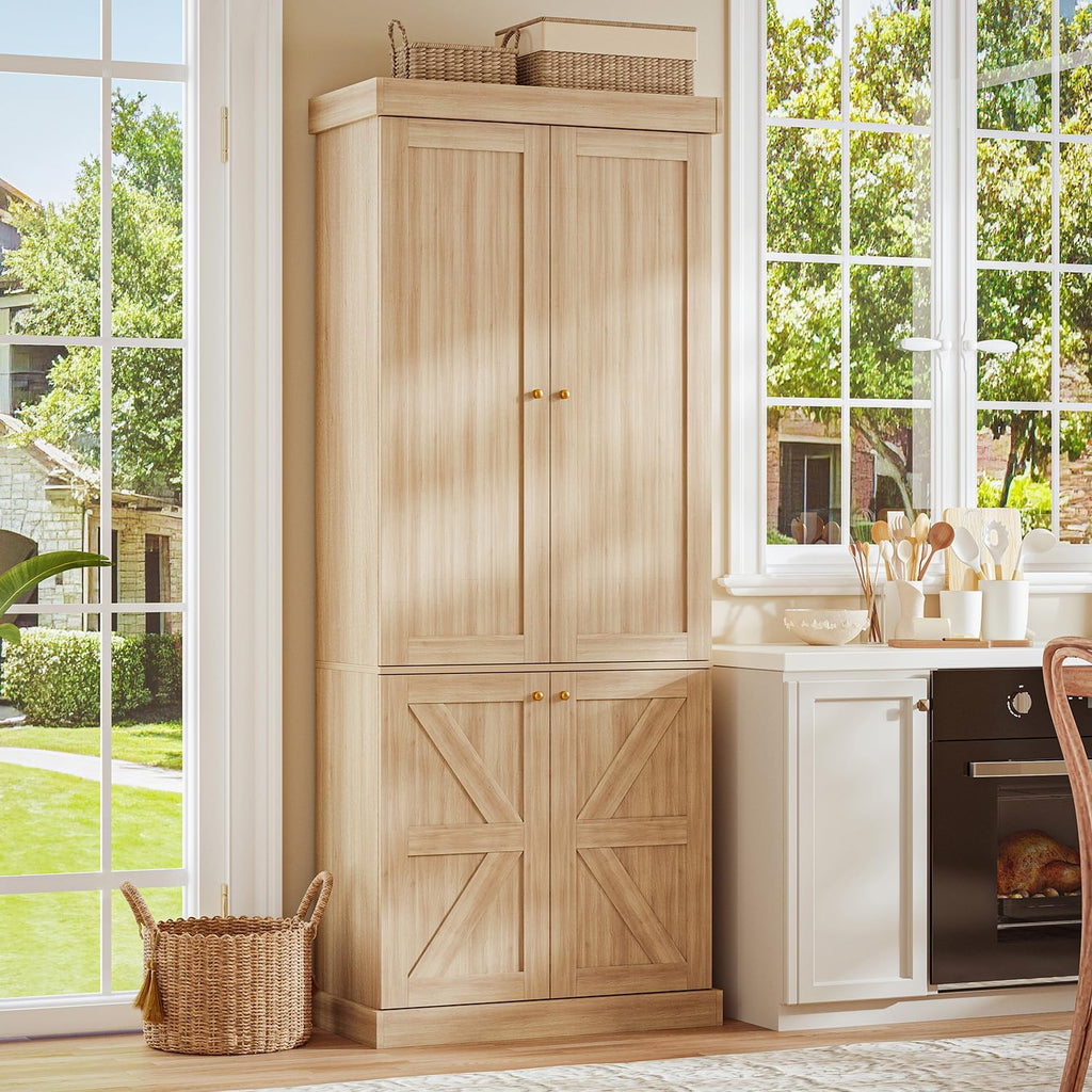 70.8" Tall Kitchen Pantry Cabinet with Doors, Farmhouse Modular Storage Cabinet with 4-Tier Adjustable Shelves, Large Storage Cabinet for Kitchen or Living Room, Set of 3, Brown