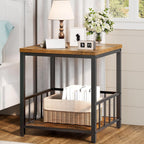 RALGEND End Table, Mini Fridge Stand with Storage, 20" Mini Fridge Cabinet with 2-Tier Storage Shelves, Mini Fridge Table Adjustable Feet, for Kitchen, Living Room, Rustic Brown and Black 5001RSBF