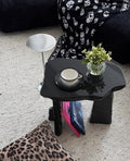 Modern Sculptural Side Table – Artistic Burgundy Accent End Table, Contemporary Minimalist Pedestal Coffee Table for Living Room, Sofa Side, Bedroom & Luxury Interior Décor (Black)