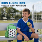 Fit & Fresh Customizable Charm Lunch Bag for Boys & Girls, Soccer Kids Lunch Box with 6 Sports Charms, Premium Insulated Reusable Lunch Tote for School