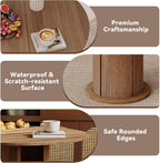 31.5 Inch Round Dining Table with Hidden Storage, Modern Fluted Pedestal Kitchen Table for Small Spaces, Circular Breakfast Nook Table with 2-Layer Shelves for Apartment Studio, Brown