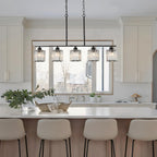 36" Black Chandeliers for Dining Room Light Fixtures over Table, 5-Light Black Linear Farmhouse Pendant Lights Kitchen Island Lighting, Adjustable Island Lights for Kitchen with K9 Cystal Shades E26