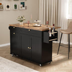 ComfyCorner 60" Rolling Large Kitchen Island on Wheels with Extendable Table, Drop Leaf & Power Outlet, Mobile Kitchen Cart with Storage Cabinet, 2 Drawers, Spice Rack, Towel & Knife Holder, Black