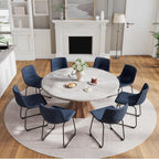 Dining Chairs Set of 2, 18 Inch Faux Leather Kitchen Chairs with Back, Modern Armless Dining Room Chair with Metal Legs for Home Bistro Coffee Shops (Blue)