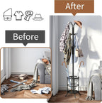 Coat Rack Freestanding with Umbrella Stand Coat Rack Stand with 12 Hooks Metal Coat Tree Coat and Hat Hanger Jacket Entryway(Black)
