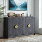 Fluted Sideboard Buffet Cabinet with Storage, Wooden Modern Console Cabinet with Adjustable Shelves & Rounded Corners, Coffee Bar Table for Dining Room, Hallway, Kitchen (Black Walnut)