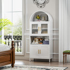 VEXPOR 73" Tall Arched Kitchen Pantry Cabinet with Doors, Metal Hutch Cabinet for Kitchen, Dining Room, Living Room, Assembly Required, White