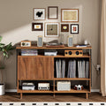 Large Record Player Stand with Charging Station, Vinyl Record Stand with Storage Holds Up to 150 Albums, Record Player Table Cabinet Turntable Stand for Living Room, Bedroom (Walnut)