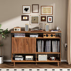 Large Record Player Stand with Charging Station, Vinyl Record Stand with Storage Holds Up to 150 Albums, Record Player Table Cabinet Turntable Stand for Living Room, Bedroom (Walnut)