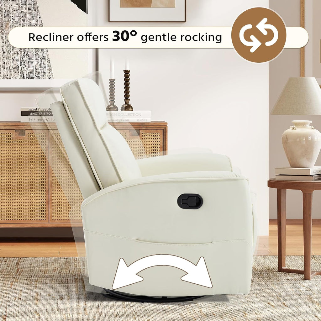 HAOMARKETS Swivel Rocker Recliner Chair, Manual Faux Leather Glider Rocking Recliners for Adults, 360° Swivel Nursery Reclining Sofa with Storage Pocket