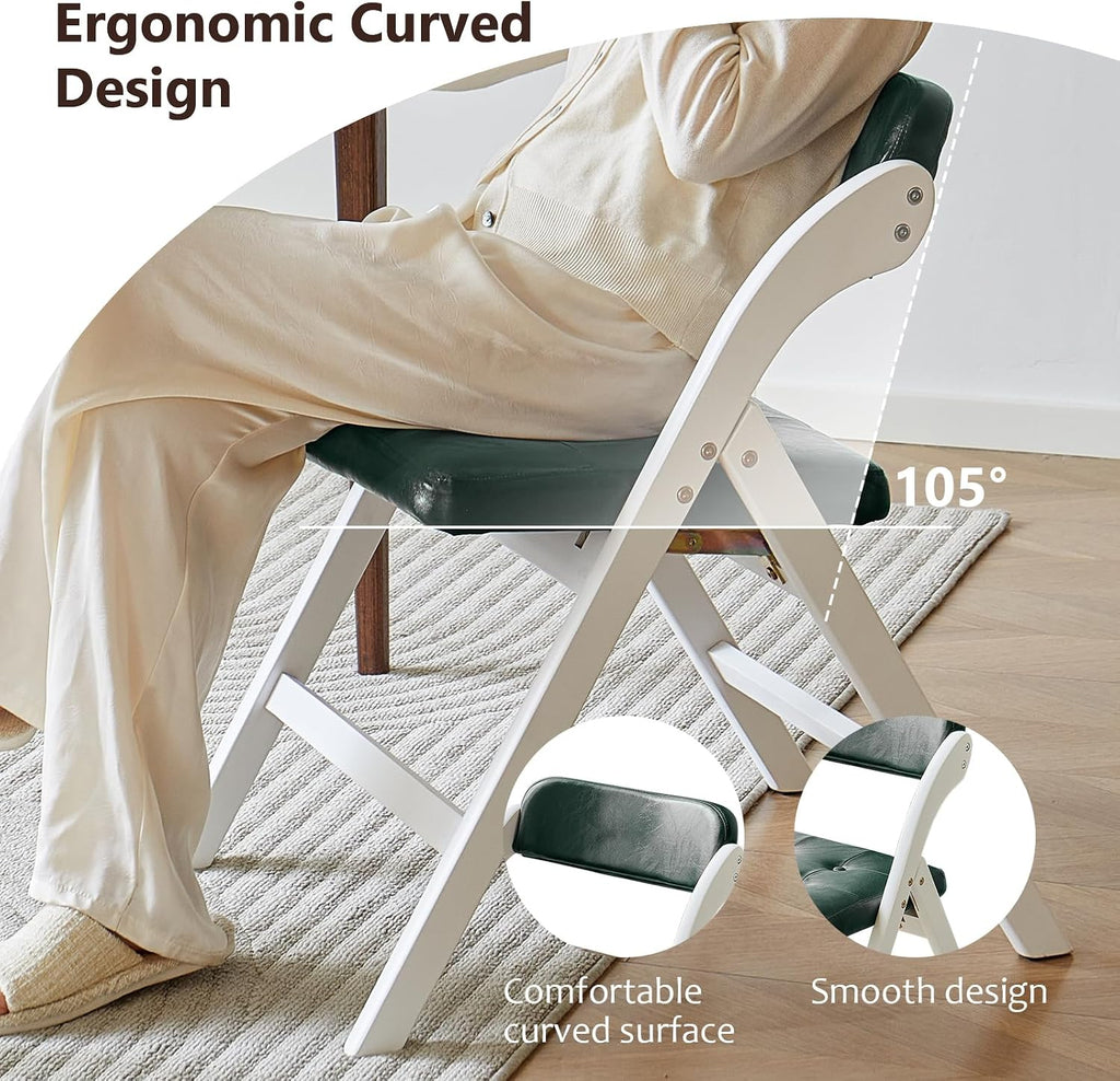 Wooden Folding Chairs Set of 2, Modern Folding Chairs with Padded Seats, Folding Dining Chairs, Padded Folding Chair for Party Chairs, Weddings, WhiteGreen
