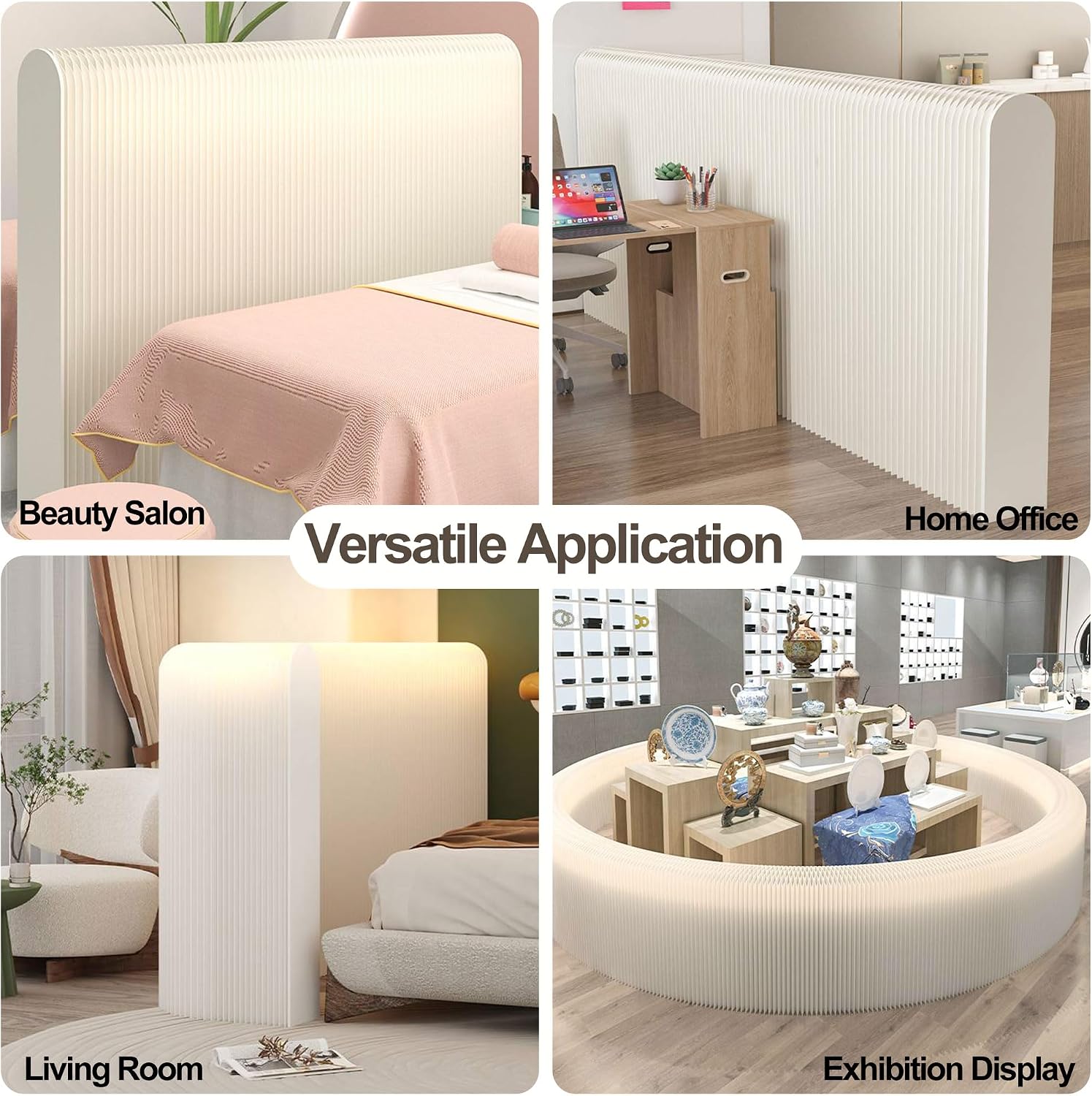 Accordion Room Divider, Short Folding Privacy Screen, Modern Freestanding Partition Wall for Small Spaces, No Drill, Portable Paper Room Separation for Home Office (White, L118.0 x W9.8 x H46.0 Inch)