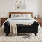 51.5" Corduroy Storage Bench, End of Bed Bench with Storage, Upholstered Bedroom Bench with Rolled Arm, Ottoman Bench for End of Bedroom, Living Room, Entryway (Black)