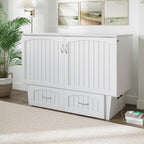 AFI, Nantucket Full Size Murphy Bed Chest with Mattress, Storage Drawer and Built-in USB Charger, White