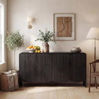 Seang Fluted Sideboard Buffet Cabinet with Storage,58" Modern Sideboard Cabinet with Curved Design & Adjustable Shelves,Wood Console Table for Living Room,Entryway,Kitchen,Black