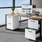 DUMOS 2 Drawer Filing Cabinet, Rolling Wood File Cabinet for Home Office, Under Desk Storage with Lockable Wheels, Printer Stand, Office Organizer, White