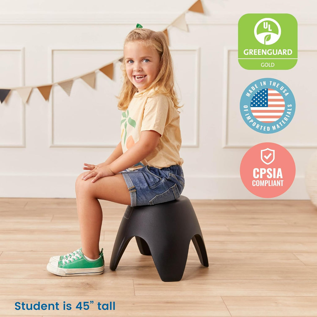 ECR4Kids Ayana Stackable Plastic Stool Seating Set, Children's Furniture, Black, 4-Pack