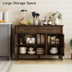 ONBRILL 48 Inch Buffet Cabinet with Storage, Farmhouse Sideboard Buffet w/2 Drawers and 3 Doors, Wood Coffee Bar Cabinet with Adjustable Shelves, Sideboard Storage for Kitchen, Living Room, Walnut