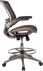 EMMA + OLIVER Mid-Back Transparent Black Mesh Drafting Chair with Gold Frame and Flip-Up Arms