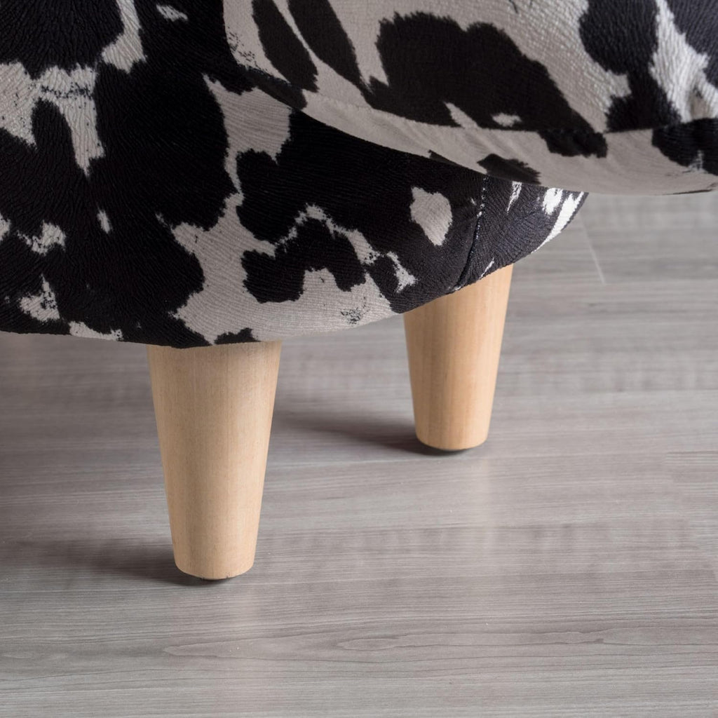 Black and White Velvet Cow Shaped Ottoman, Cute Wood Foot Stool Shoes Changing Seat with Cushioned for Adult Living Room, Bedroom, Nursery Gameroom, Playroom, Porch Furniture