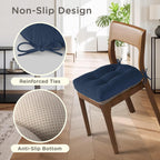Kitchen Chair Cushions for Dining Chairs Set of 4, Tufted Kitchen Seat Cushions with Ties and Non-Slip Bottom 18"X16.5"X3" Dark Blue
